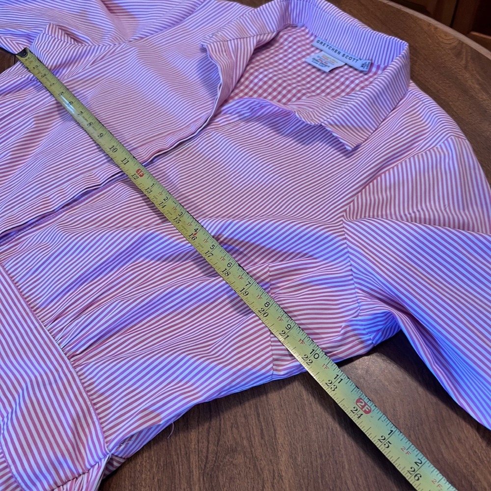 Gretchen Scott Pink and White Striped Shirt Dress XL 3/4 Sleeve Belted Pockets - Picture 6 of 13
